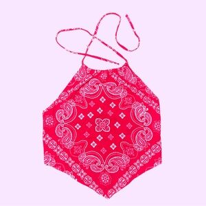 Forever 21 Red Paisley Halter Bandana Top